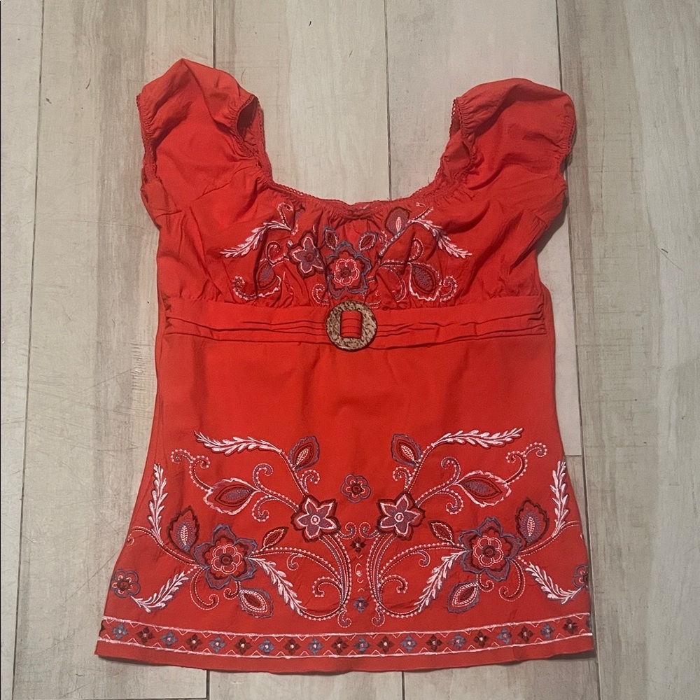 Embroidered Orange Women’s Peplum Top